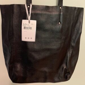 Roots Indigo Black Italian Leather Textured Tote Bag